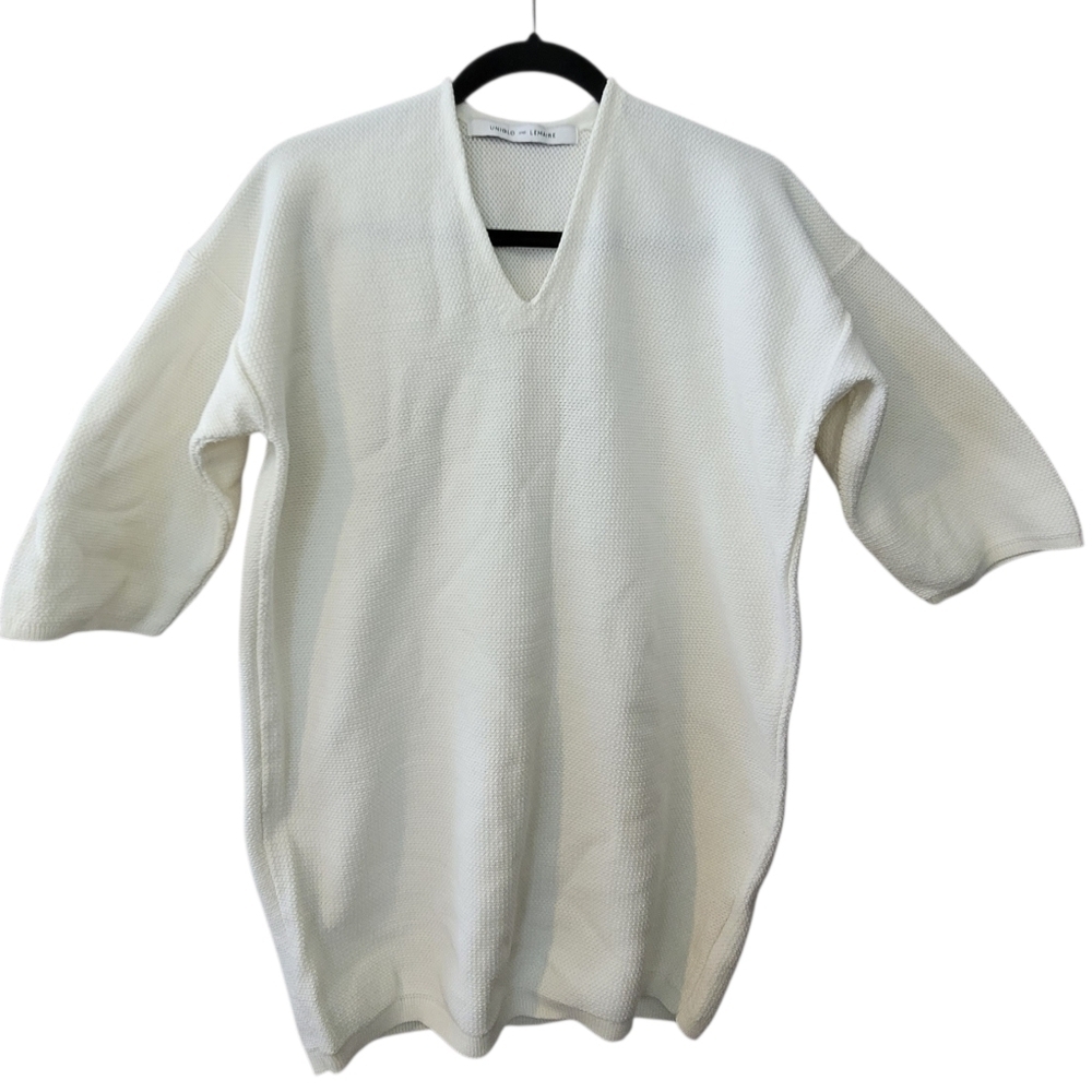 UNIQLO x LEMAIRE Collaboration White V-neck Knit Waffle Long Sweater - M